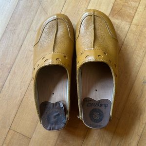 Gently worn Swedish leather and wooden Troentorp clogs